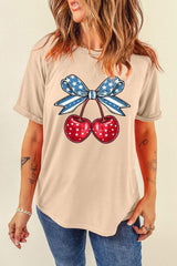 Cherry Graphic Round Neck Short Sleeve T-Shirt - Trendsi - Flyclothing LLC