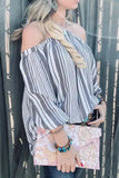 And The Why Stripe Printed Cold Shoulder Halter Neck Top - Trendsi