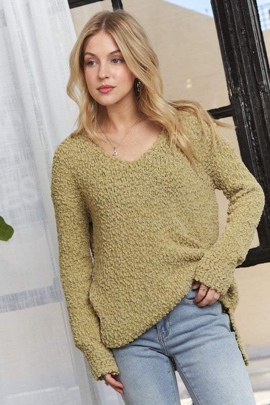 ADORA High-Low Side Slit V-Neck Sweater - Trendsi - Flyclothing LLC