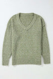 V-Neck Dropped Shoulder Long Sleeve Sweater - Trendsi - Flyclothing LLC