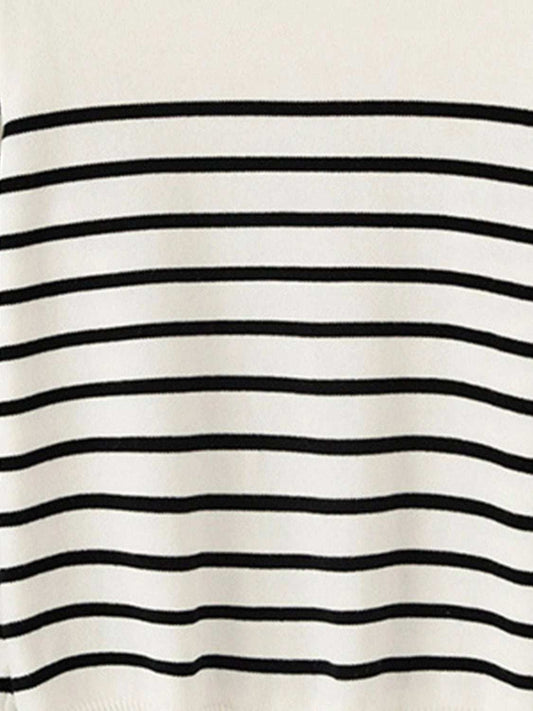 Striped Round Neck Long Sleeve Sweater - Trendsi - Flyclothing LLC