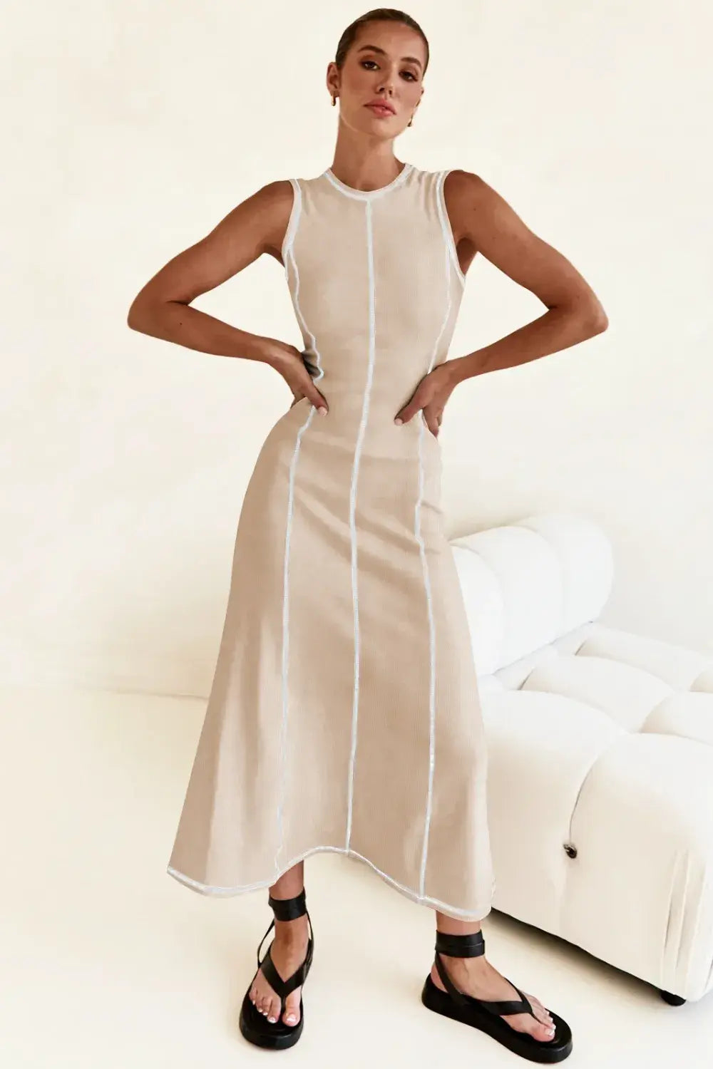 Contrast Stitching Maxi Tank Dress - Trendsi - Flyclothing LLC
