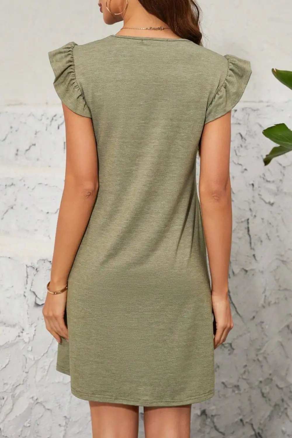 Pocketed Ruffled Cap Sleeve Mini Dress - Trendsi - Flyclothing LLC