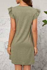 Pocketed Ruffled Cap Sleeve Mini Dress - Trendsi