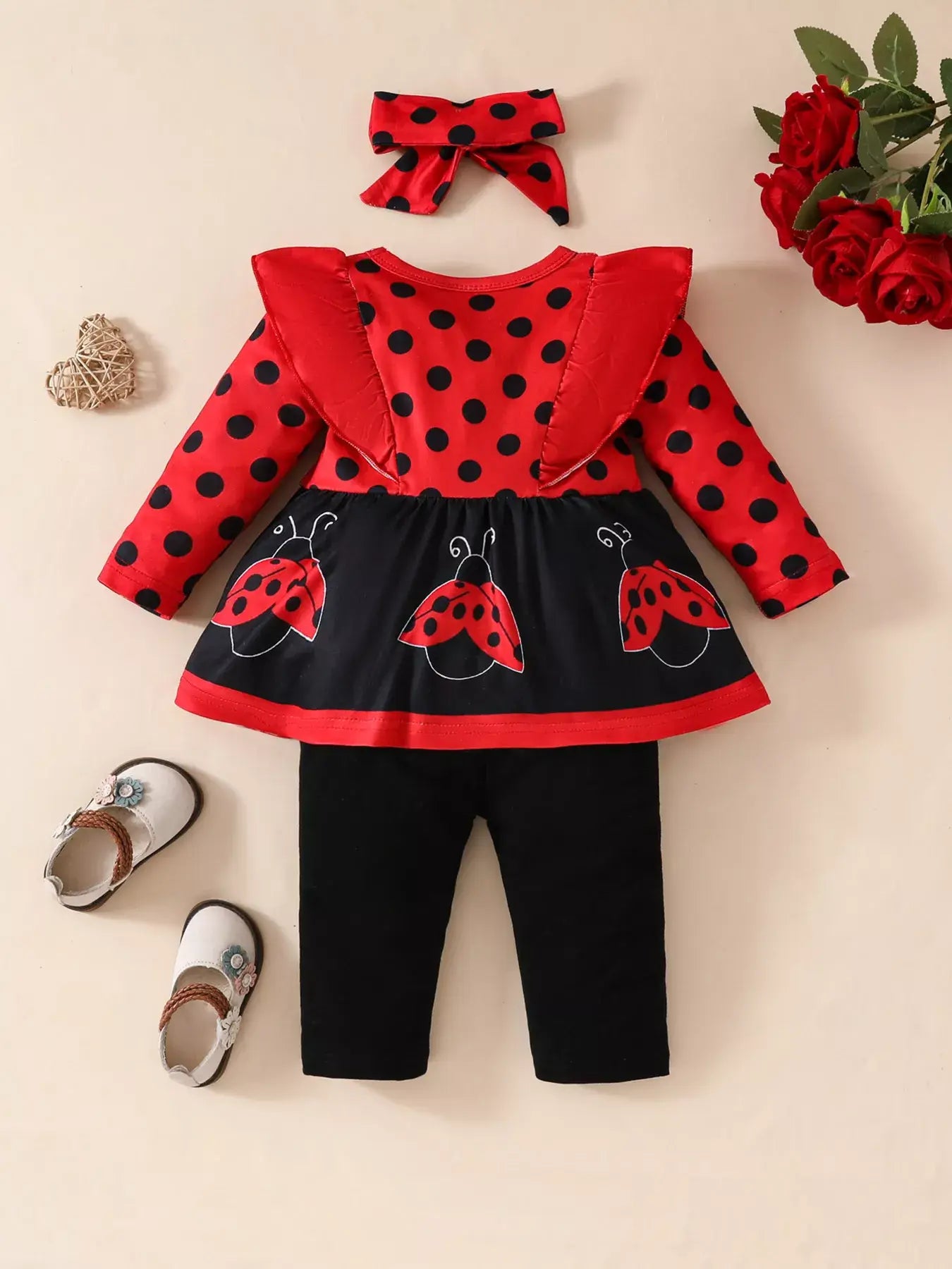 Children's Ruffled Top and Pants Set with Headband - Trendsi - Flyclothing LLC