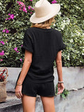 Notched Short Sleeve Top and Shorts Set - Trendsi - Flyclothing LLC