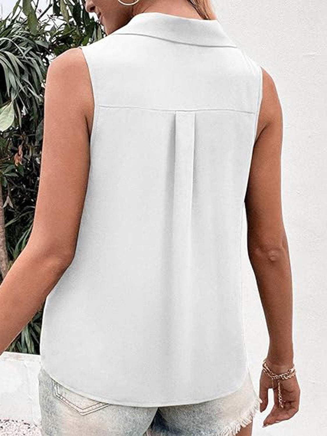Full Size Johnny Collar Button Up Tank - Trendsi - Flyclothing LLC