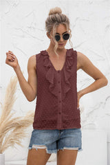 Swiss Dot Ruffled Wide Strap Tank - Trendsi - Flyclothing LLC