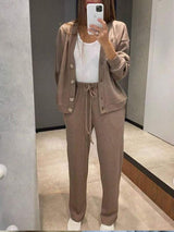 Full Size Button Up Long Sleeve Top and Pants Set - Trendsi - Flyclothing LLC