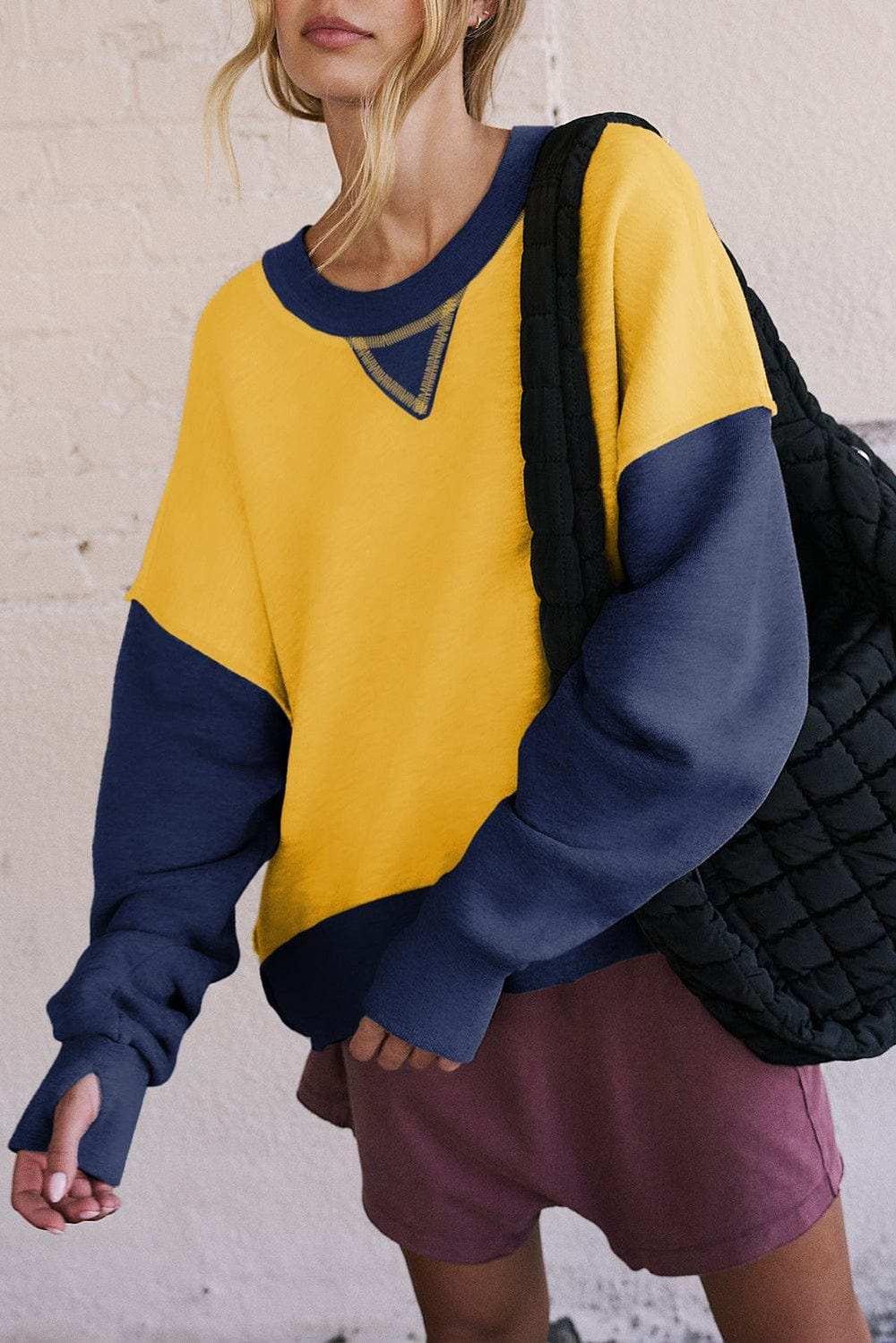 Color Block Round Neck Long Sleeve Sweatshirt - Trendsi - Flyclothing LLC