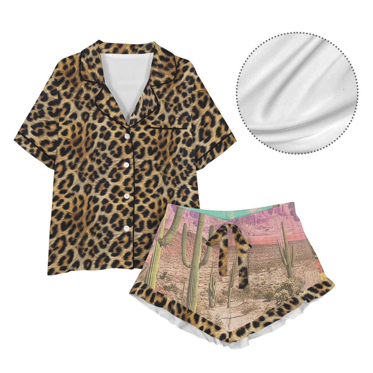 Baha Ranch Retro Pop Western Leopard Desert Cowgirl Satin Pajamas - Baha Ranch Western Wear - Flyclothing LLC