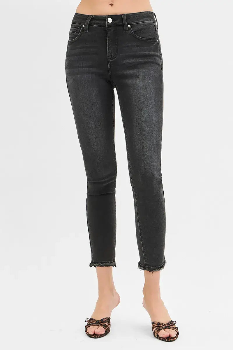 RISEN Full Size Tummy Control Mid Rise Crop Skinny Jeans Plus Size - Trendsi - Flyclothing LLC