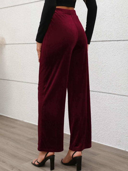 Elastic Waist Wide Leg Pants - Trendsi - Flyclothing LLC