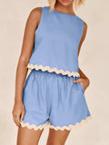 Contrast Trim Sleeveless Top and Shorts Set - Trendsi - Flyclothing LLC