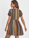 Pocketed Striped Short Sleeve Dress - Trendsi - Flyclothing LLC