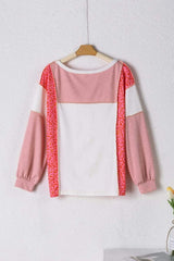 Exposed Seam Leopard Color Block Round Neck Top - Trendsi - Flyclothing LLC