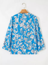 Notched Floral Print 3/4 Puff Sleeve Blouse - Trendsi - Flyclothing LLC
