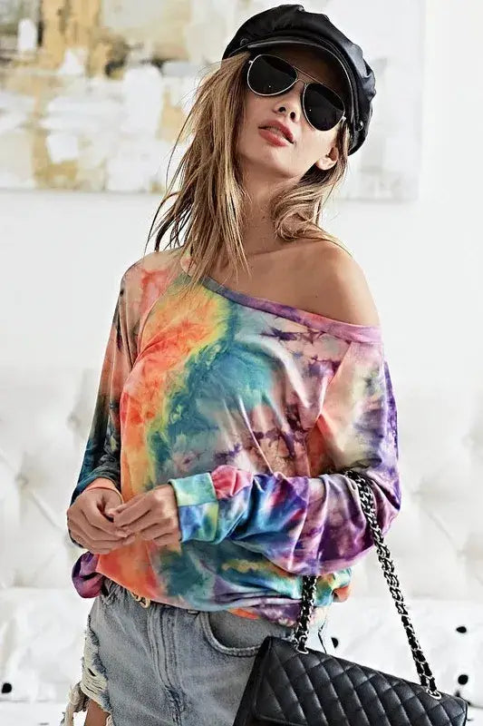 BiBi Tie Dye Soft Knit Jersey Top - Trendsi - Flyclothing LLC