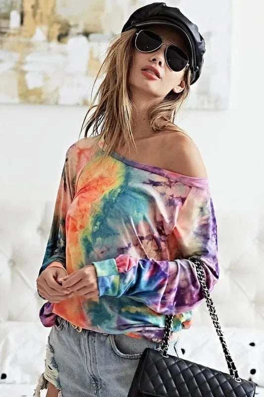 BiBi Tie Dye Soft Knit Jersey Top - Trendsi - Flyclothing LLC