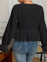 Tie Front Flounce Sleeve Blouse - Trendsi - Flyclothing LLC