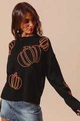 SO ME Pumpkin Embroidered Halloween Thanksgiving Sweater - Trendsi - Flyclothing LLC