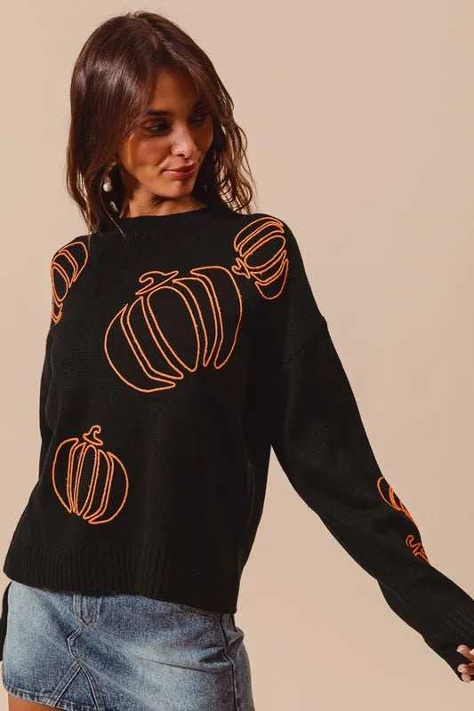 SO ME Pumpkin Embroidered Halloween Thanksgiving Sweater - Trendsi - Flyclothing LLC