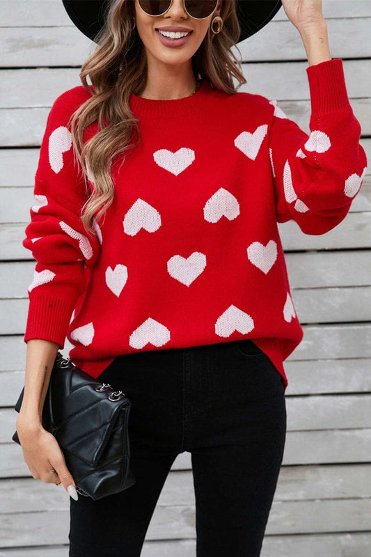 Angel Wings Heart Round Neck Long Sleeve Sweater - Trendsi - Flyclothing LLC