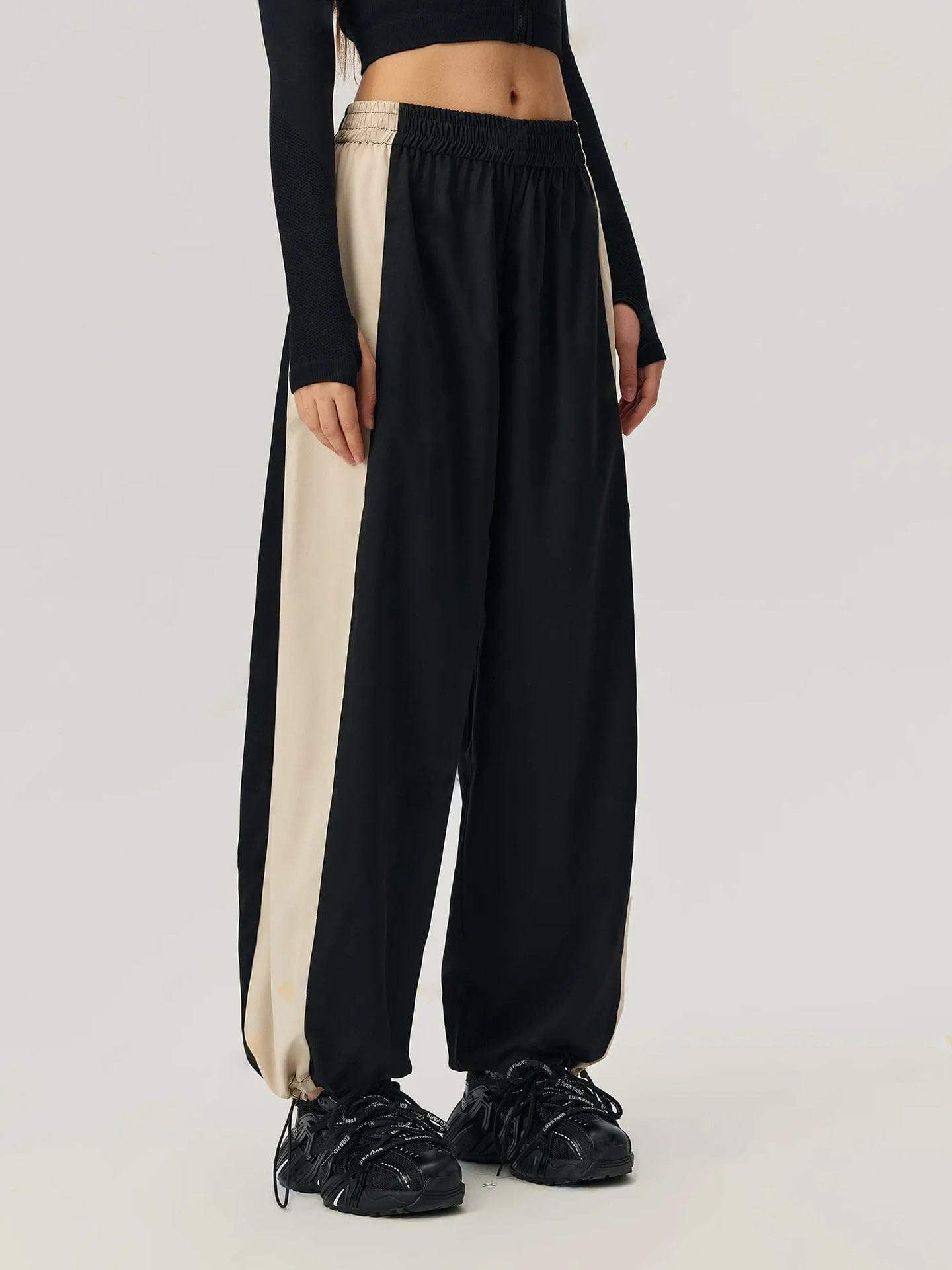 Drawstring Hem Contrast Elastic Waist Pants - Trendsi - Flyclothing LLC