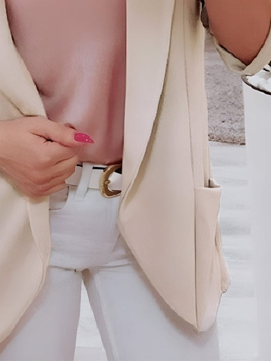 Collared Neck Long Sleeve Blazer - Trendsi