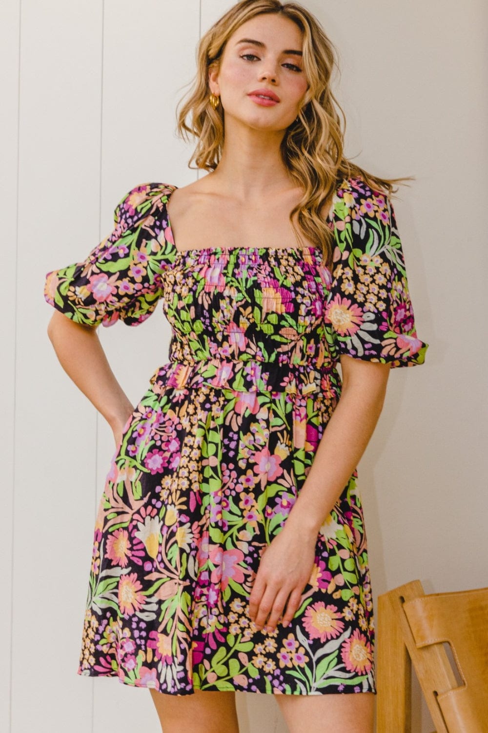 ODDI Full Size Floral Tie-Back Mini Dress - Trendsi