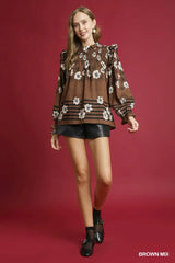 Umgee Full Size Mix Floral Smocked Ruffle Blouse Plus Size - Trendsi - Flyclothing LLC