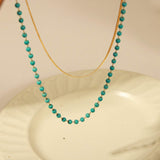 Turquoise Titanium Steel Double-Layered Necklace - Trendsi - Flyclothing LLC