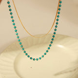 Turquoise Titanium Steel Double-Layered Necklace - Trendsi - Flyclothing LLC