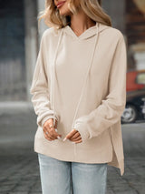 Textured Drawstring Long Sleeve Hoodie - Trendsi - Flyclothing LLC