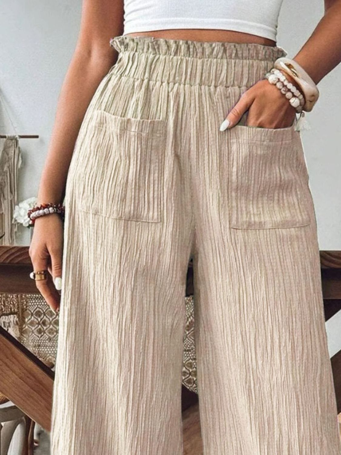 Frill Wide Leg Pants - Trendsi