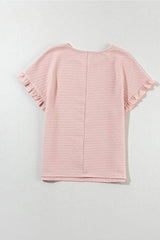Round Neck Frill Short Sleeve T-Shirt - Trendsi - Flyclothing LLC