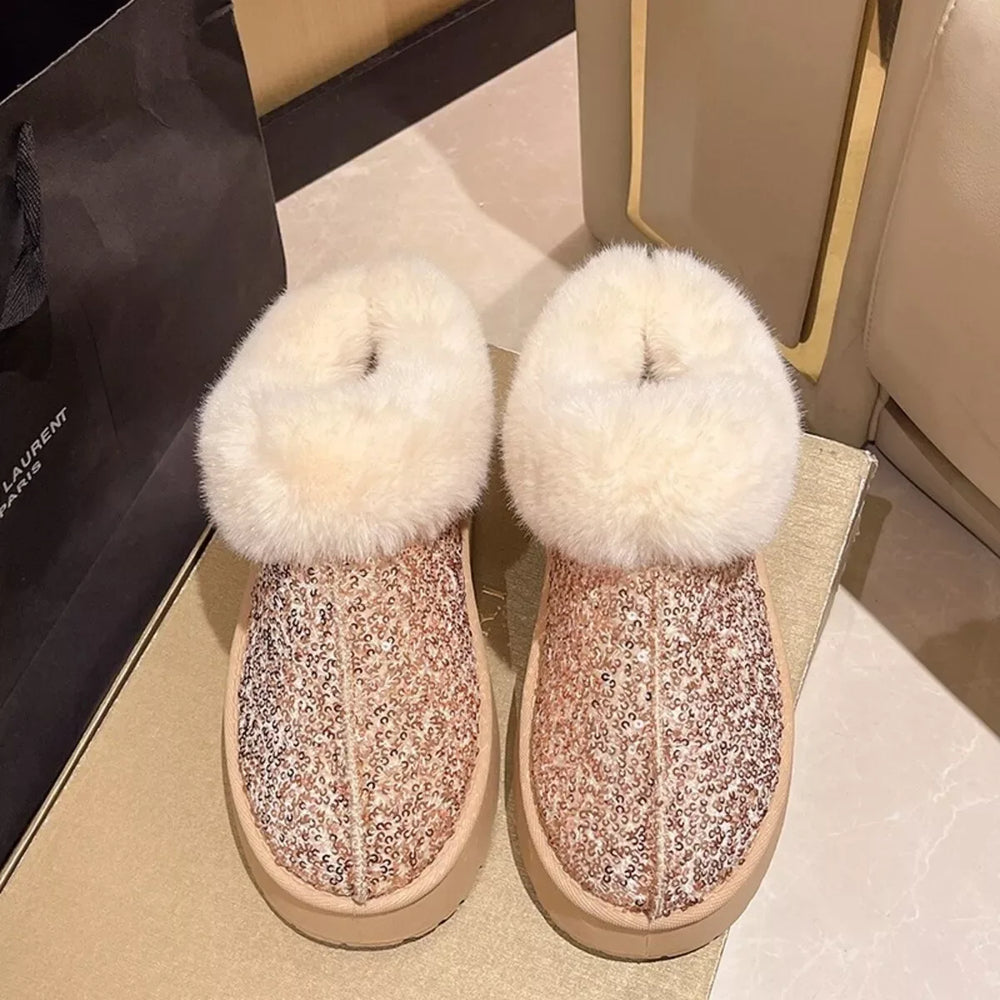 Sequin Round Toe Platform Boots - Trendsi - Flyclothing LLC