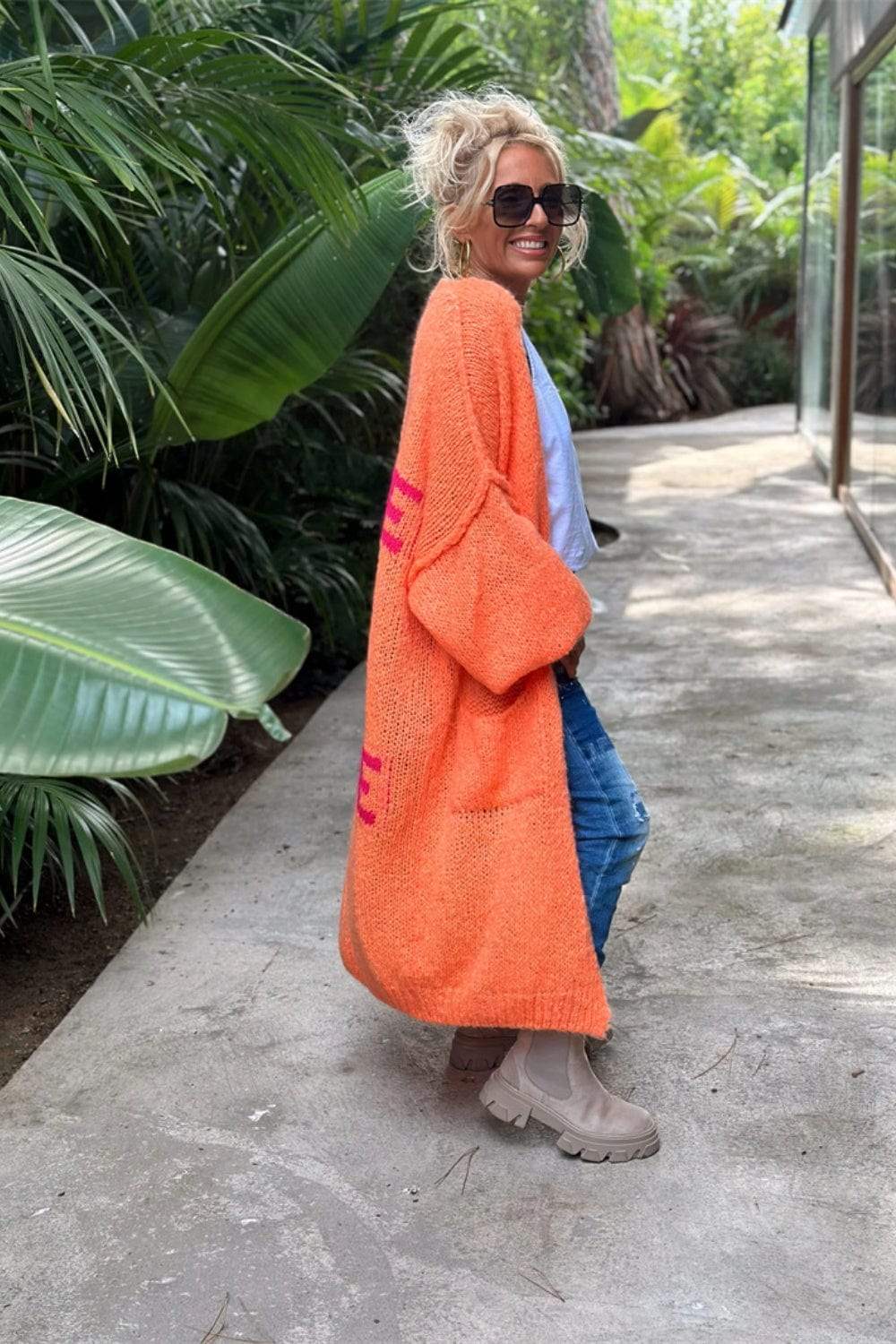 Letter Dropped Shoulder Long Sleeve Cardigan - Trendsi - Flyclothing LLC