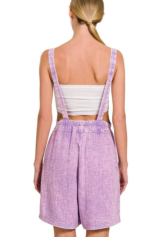 Zenana Woven Double Gauze Acid Washed Romper - Trendsi - Flyclothing LLC