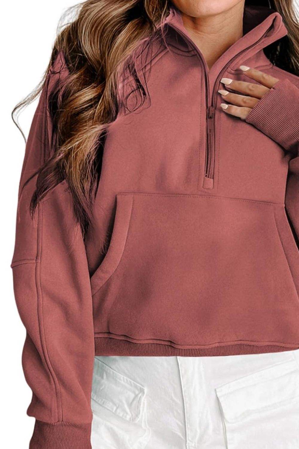 Half Zip Long Sleeve Sweatshirt - Trendsi - Flyclothing LLC