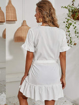 Tied Frill Short Sleeve Mini Dress - Trendsi - Flyclothing LLC