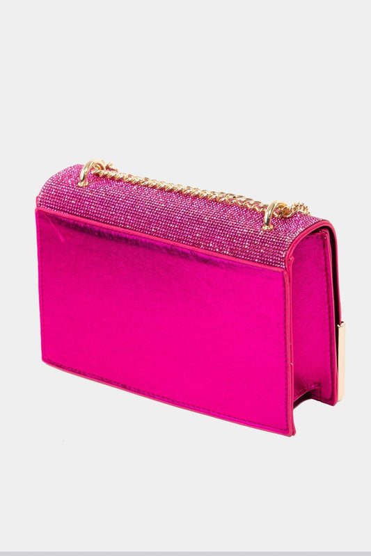 Fame Rhinestone Studded Rectangle Crossbody Bag - Trendsi