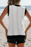 Contrast Trim Eyelet Knit V Neck Sweater Vest - Trendsi