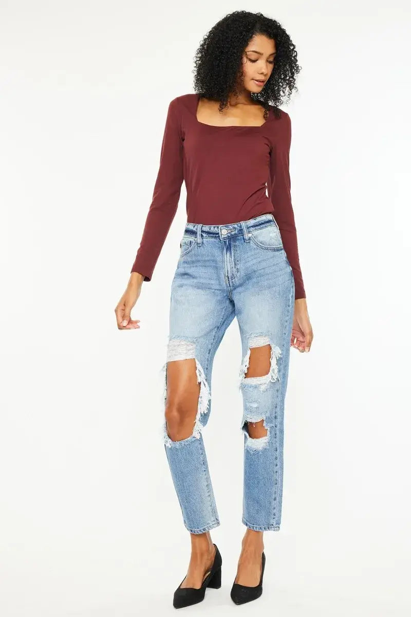 Kancan High Rise Distressed Boyfriend Jeans - Trendsi - Flyclothing LLC