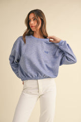 Mable Round Neck Letter Embroidery Crop Sweatshirt - Trendsi