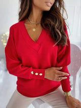 V-Neck Button Cuff Top - Trendsi - Flyclothing LLC