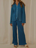 Collared Neck Long Sleeve Top and Pants Lounge Set - Trendsi - Flyclothing LLC