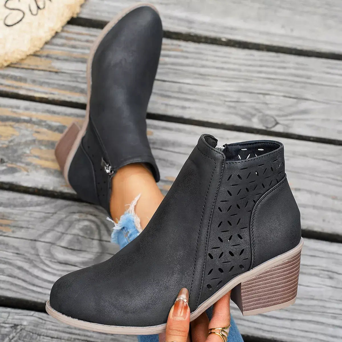Round Toe Block Heels Boots - Trendsi - Flyclothing LLC