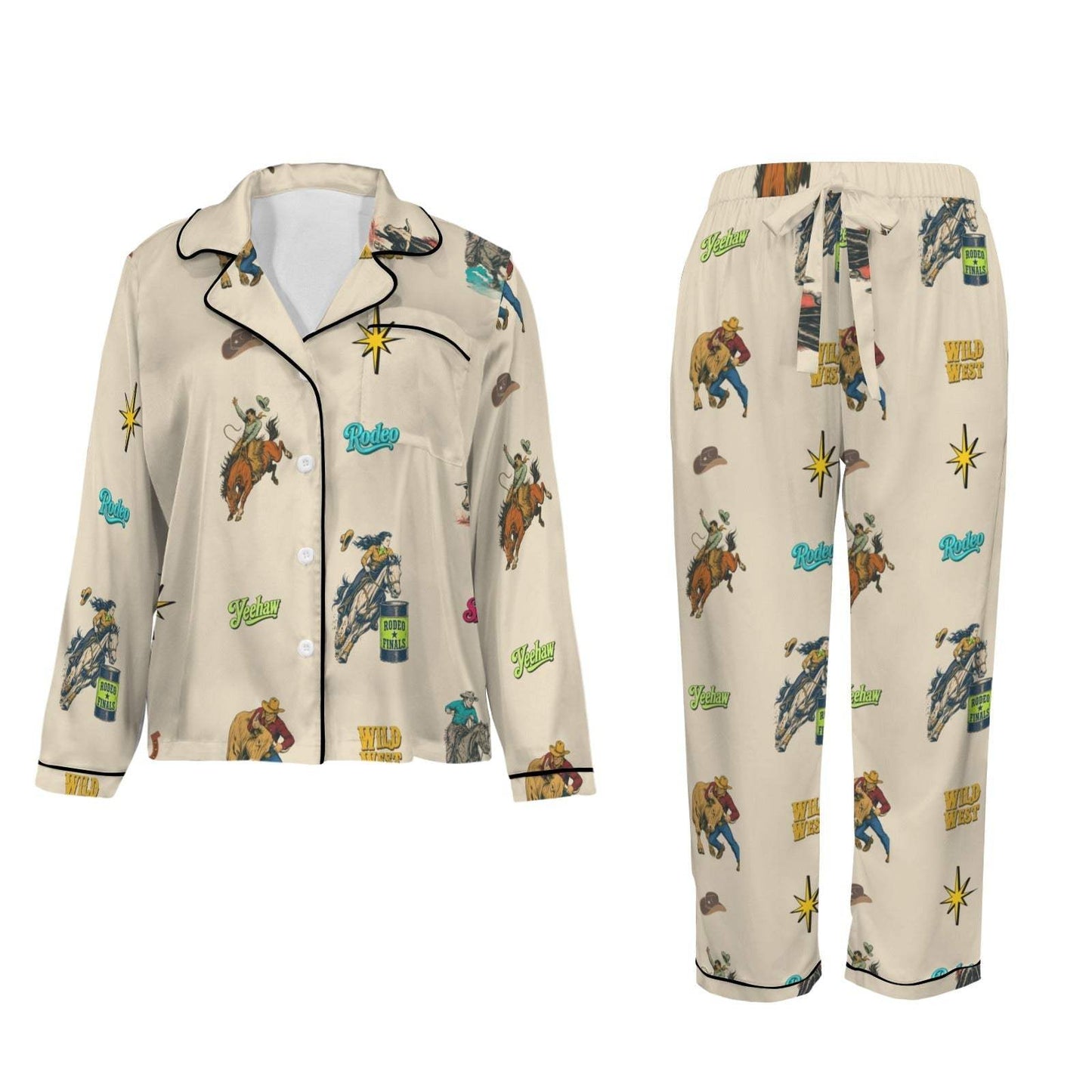 Baha Ranch The Last Roundup Western Rodeo Satin Pajama Set - Baha Ranch Western Wear - Flyclothing LLC