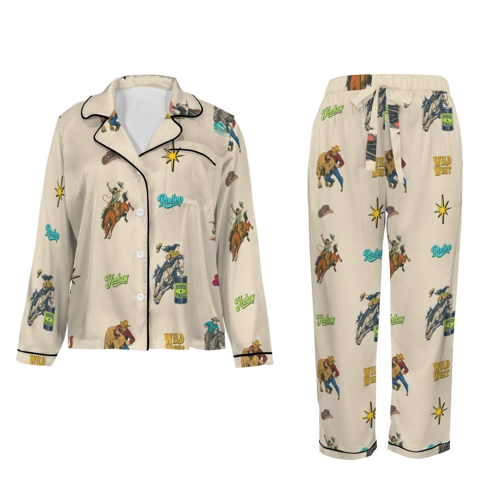 Baha Ranch The Last Roundup Western Rodeo Satin Pajama Set - Baha Ranch Western Wear - Flyclothing LLC
